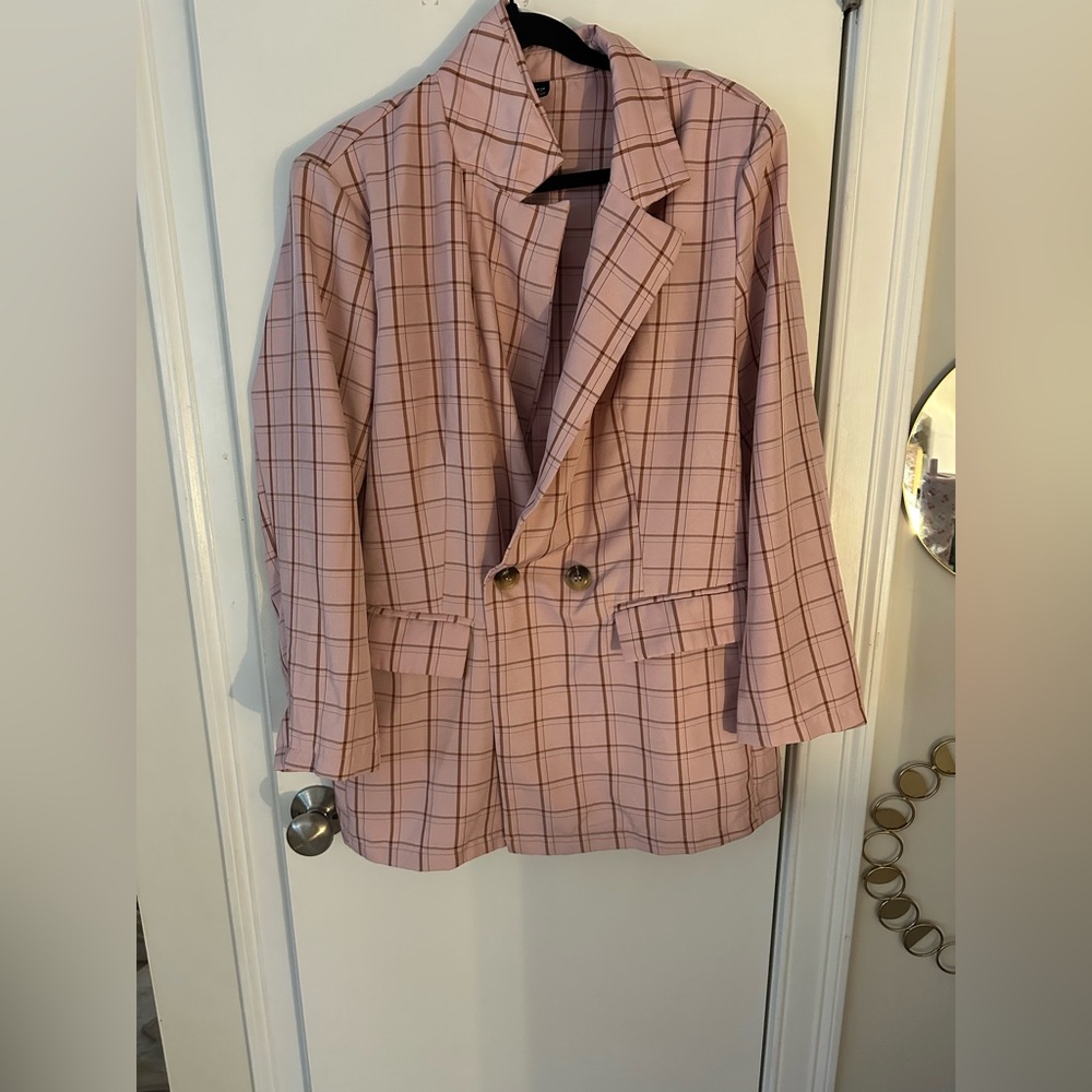 SHEIN Pink Plaid Blazer